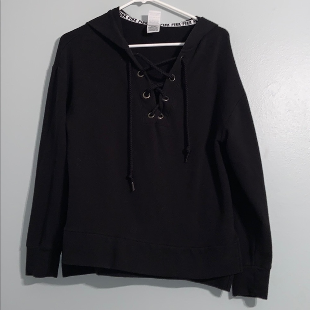 PINK VICTORIAS SECRET SLOCHY LACE UP HOODIE